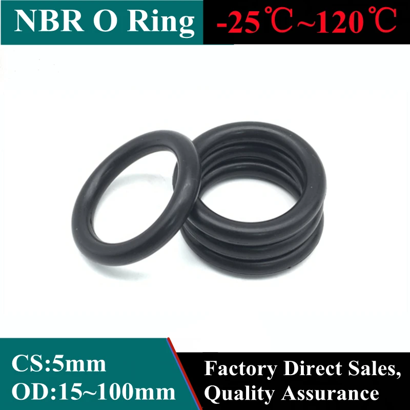 20pcs NBR O Ring Gasket CS 5mm OD15mm ~ 100mm Car Faucet Nitrile Rubber Round O Type Corrosion Oil Resistant Black Seal Washer