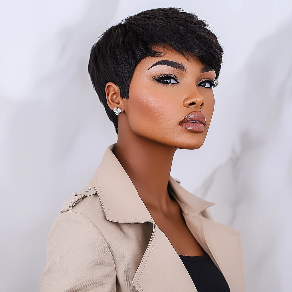 Perruques Cheveux Humains Body Wave Short Pixie Cut Wig With Bangs Glueless Perruques Bou Brazilian Remy Hair Wigs For Women