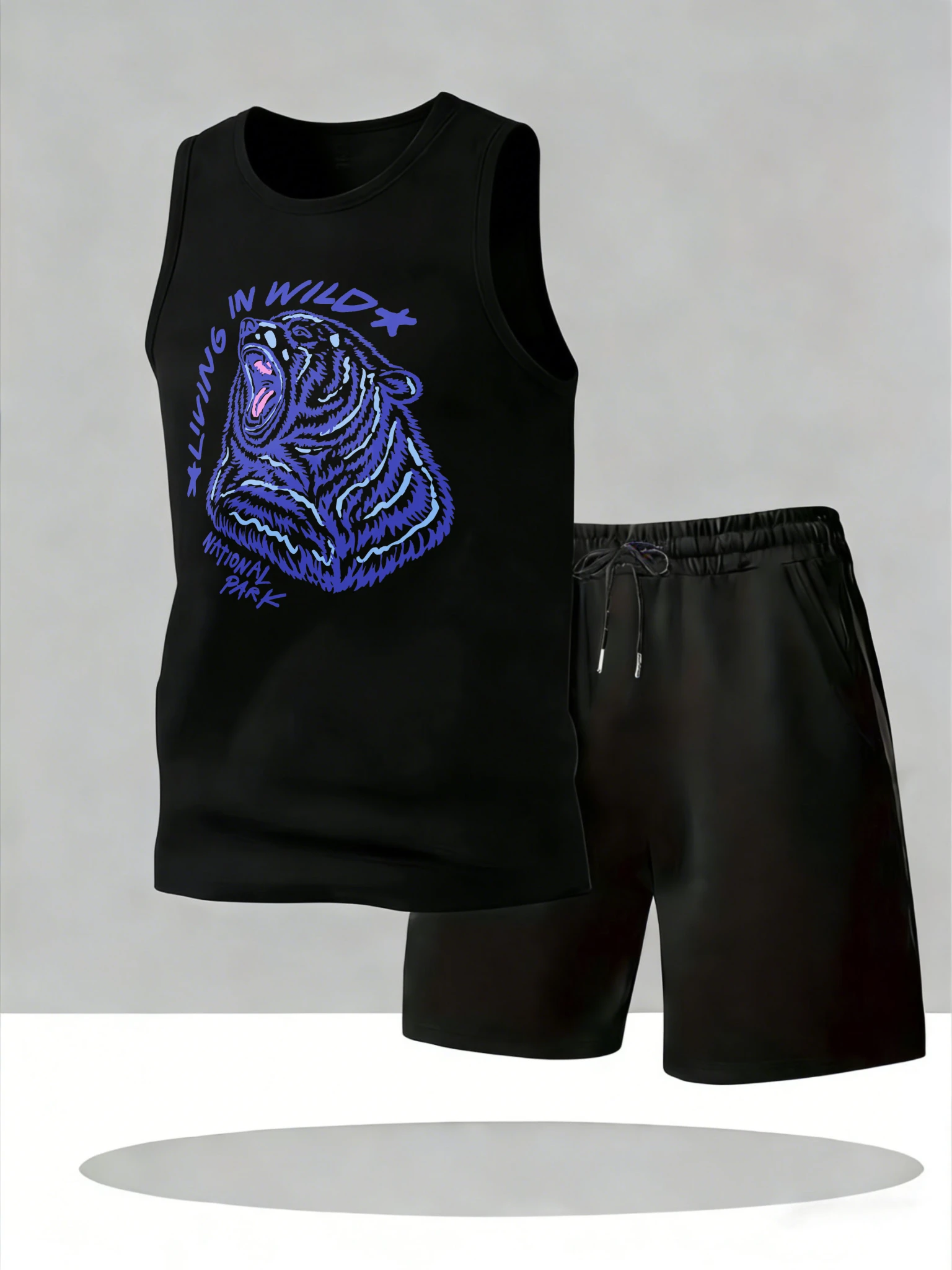 

Men's Tank Top Sets 2026 Summer Quick drying seaside 2 piece set running oversize sports crewneck sports suits Breathable