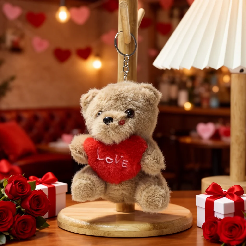 Chaveiro de Urso com Coração de Amor, Acessórios de Boneca de Pelúcia Macia para Decoração de Bolsas, Mochilas e Presentes, Lembrança para Casais