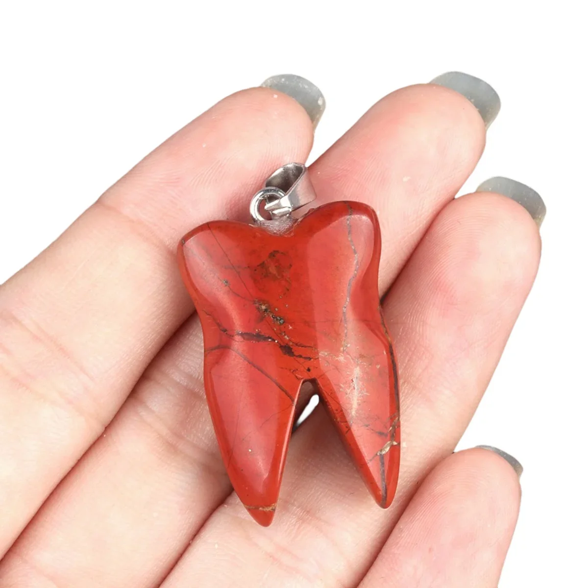 Natural Red Jasper Tooth Pendant for Jewelry Making handmade Craved Gemstone Teeth Pendants Health Chakra Cord