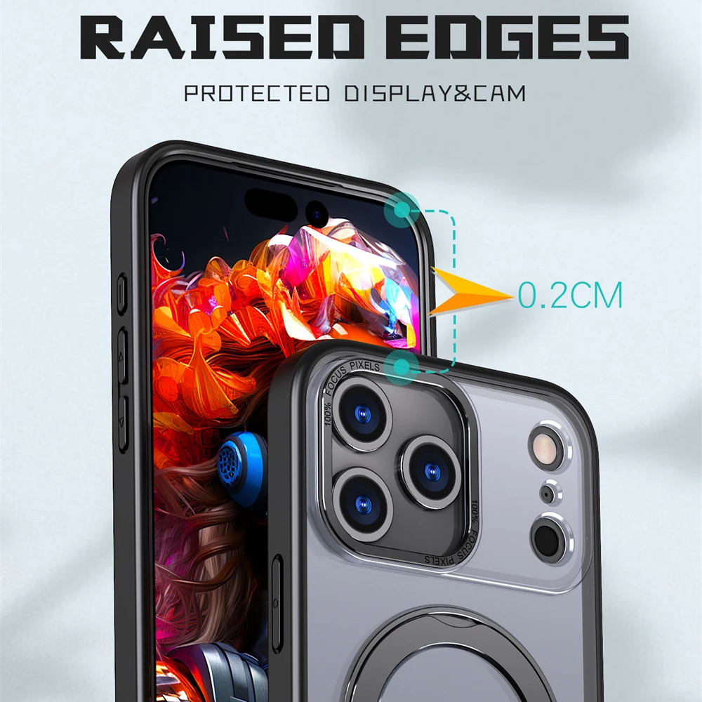 حافظة هاتف فاخرة بحلقة مغناطيسية دوارة قابلة للطي لهاتف آيفون 17 Air 15 16 Pro Max 14 13 12 11 واقي عدسة أكريليك شفاف \';[. #5