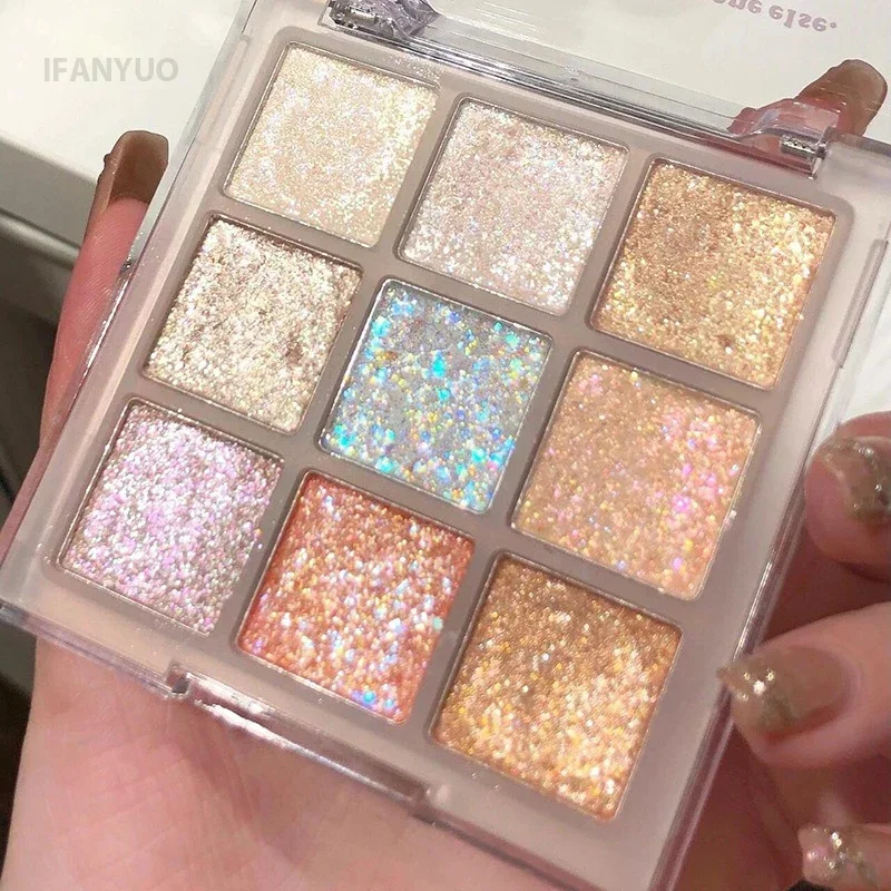 Palette di ombretti glitterati da 9 colori Colore terra Ombretto perlescente Shimmer Highlights Paillettes scintillanti Trucco occhi blu viola