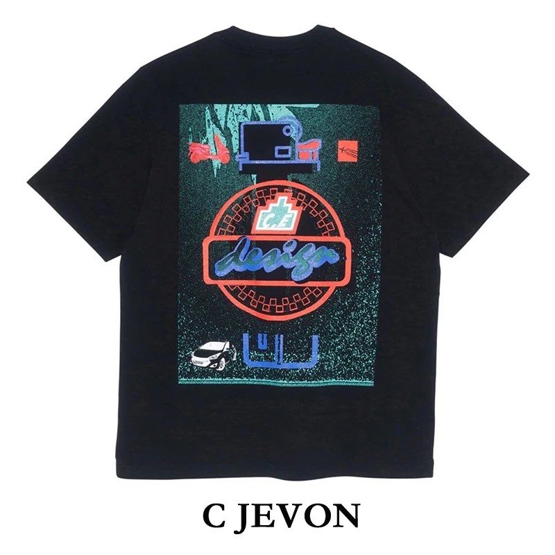 

Футболка LIFE CAVEMPT CE из чистого хлопка с неоновым абстрактным звездным принтом, светящимся в темноте, модный летний топ для пар