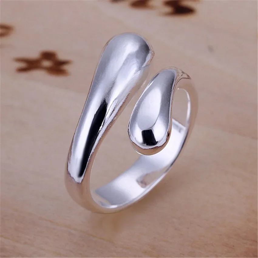 Silver 925 Plated Rings Fashion Jewelry Teardrop925shaped Wemen Lady Wedding Opening Ring Wedding Women Men Gift