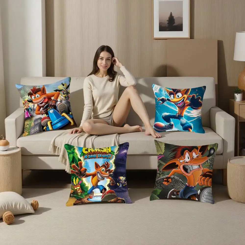 Cartoon Game Crashs Bandicoot Pillow Case Plush Fabric Soft  Pillowcase Double Sided Print Cushion Cover Household Gifts