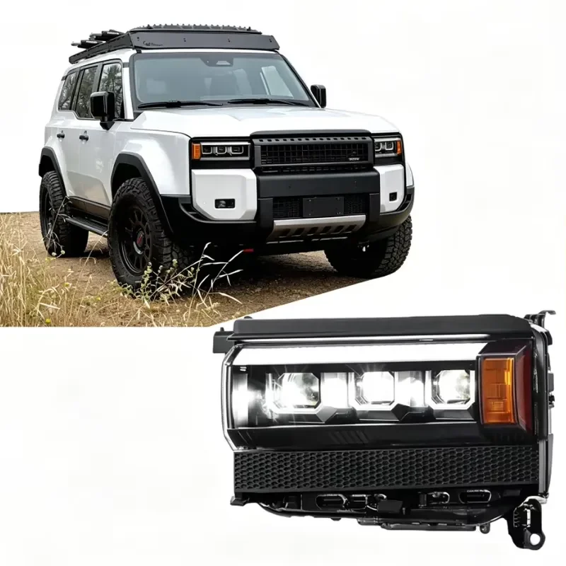 3-Lens High Lumen White Aluminum Head Lamp LED Headlight with Dynamic Turn Signal DRL Upgrade for 2024 Prado LC250