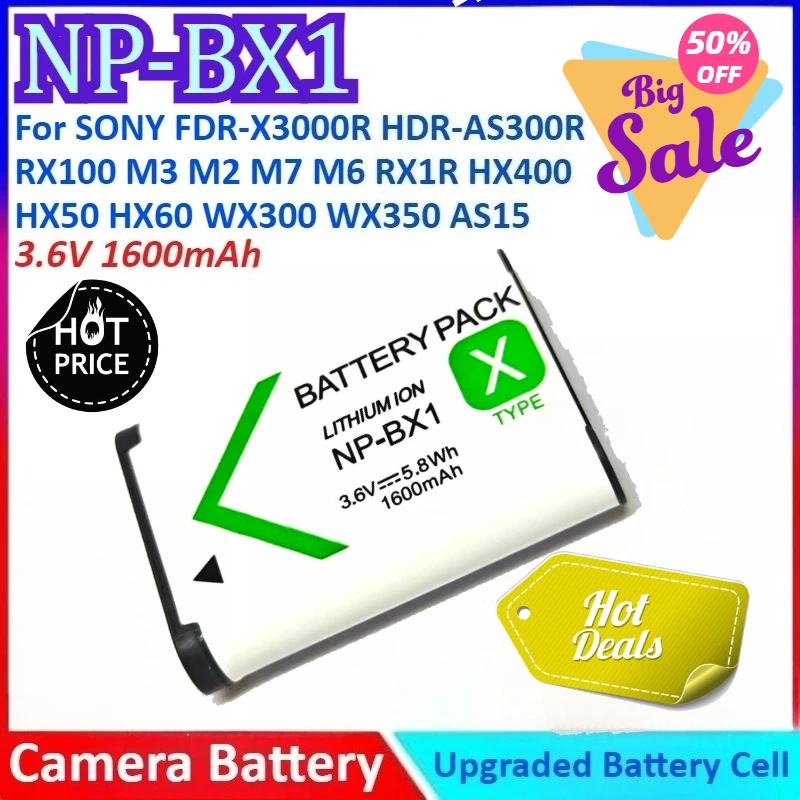 

1600mAh 3.6V NP-BX1 Camera Battery+Charger for SONY FDR-X3000R HDR-AS300R RX100 M3 M7 M6 RX1R HX400 HX50 HX60 WX300 WX350 AS15