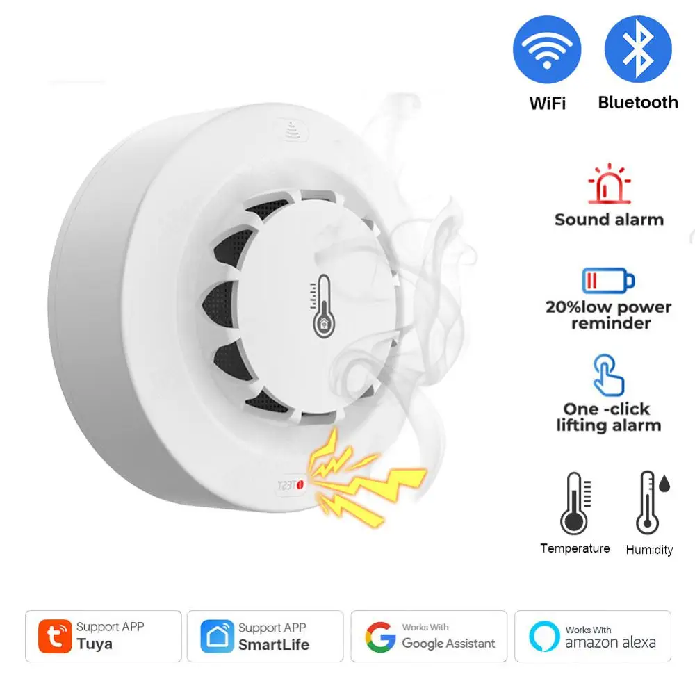 

Tuya WiFi Smoke Alarm Temperature And Humidity Detection 3 In1 Sensor Smart Life Firefighter Compatible With Alexa Google Home