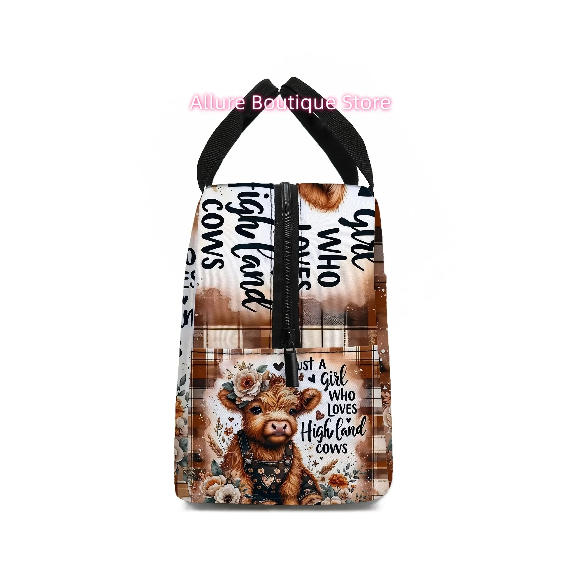 Insulated Highland Cow Print Lunch Bag with Ice Pack Compatible - Cute Scottish Cow Tote for,, & Picnics - Bag (Non-Food Contact