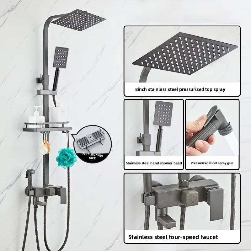Complete Shower System Kit Square Rain Shower Head Concealed Mount Boost Nozzle Bathroom Rain Set Home Bathroom Collection