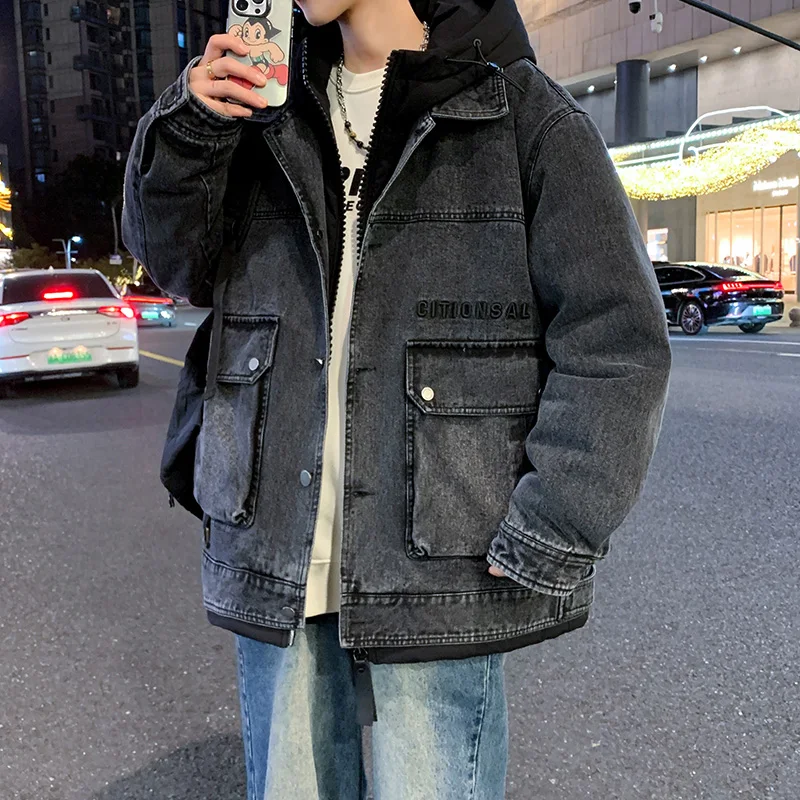 يندبروف الأبيض بطة أسفل السترات اثنين سميكة الدافئة ملابس خارجية عصرية أسفل السترات ربيع الخريف الشتاء الرجال الرجعية الدنيم الستر