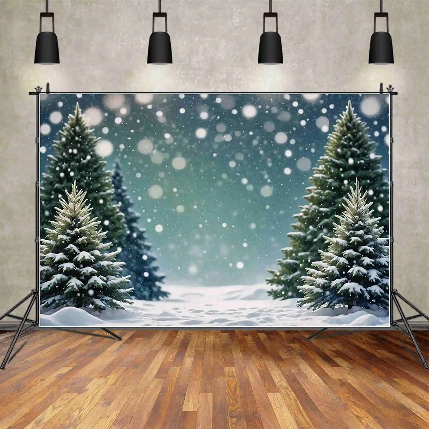 

MOON.QG Christmas Forest Tree Backdrops Outdoor Field Bokeh Winter Snow Backgrounds Custom Party Decoration Photo Zone Supplies