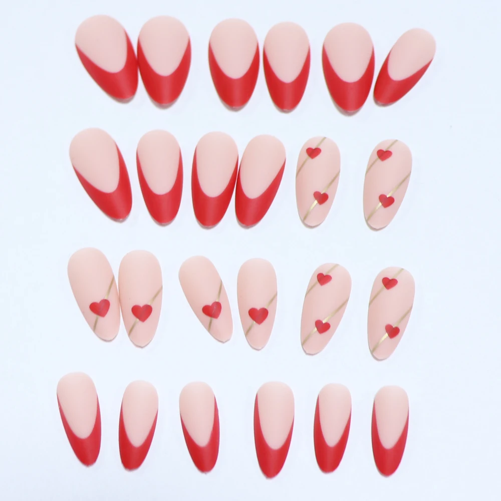 24-teiliges Set für sofortiges Makeover mit roten französischen Mandel-Kunstnägeln, 1 Nagelfeile & 1 Nagelkleber-Aufkleber-Set – Detail 8
