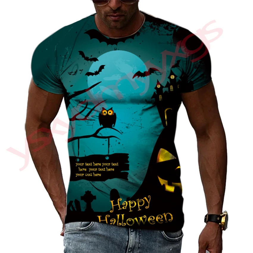 Summer Halloween Party Pattern Quick-Dry Men's T-shirt Hip Hop 3D Print Personality   Neck Short Sleeve  Fashion Clothes