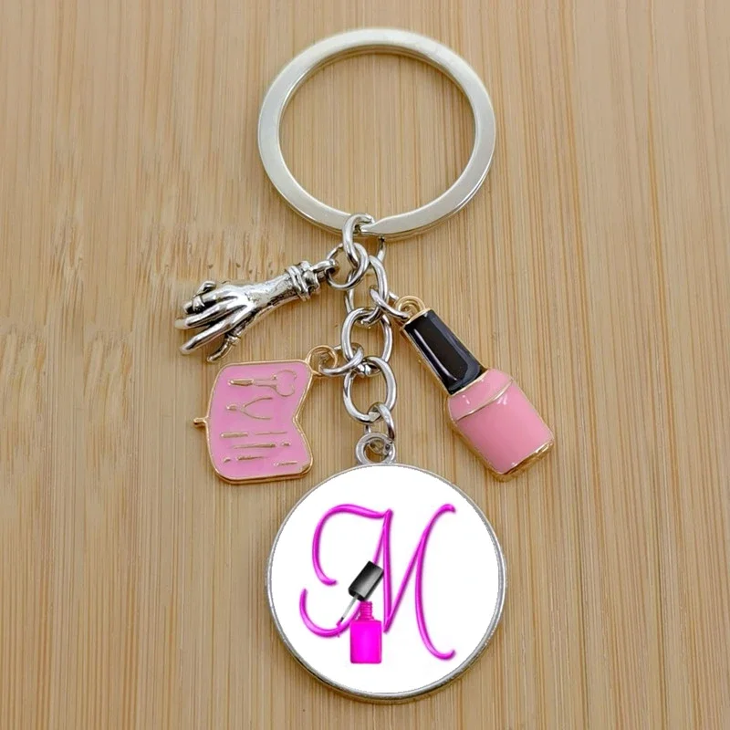 26 Letters A-Z Nail Art Gift Keychain Ornament Mini Nail Polish Scissors Nail Box Keychain Graduation Gift