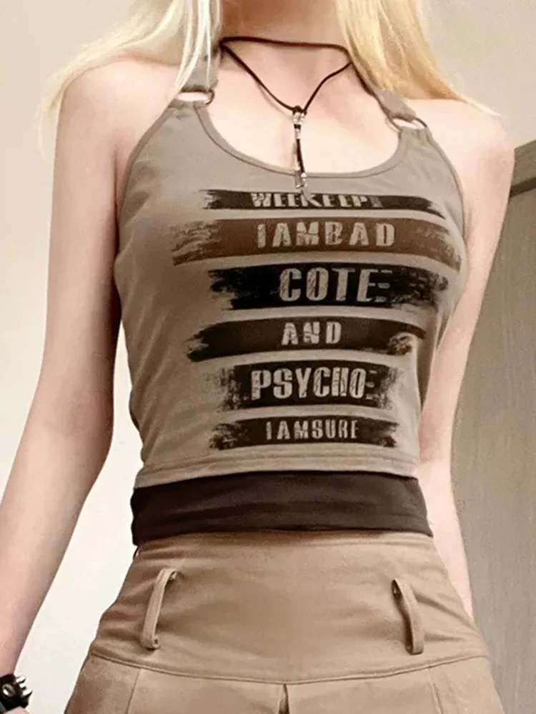 المرأة خمر إلكتروني طباعة الدبابات الصيف Y2K مشبك المرقعة الرسن سترة الشارع الشهير عادية كل مباراة سيدة الصدرية القمم