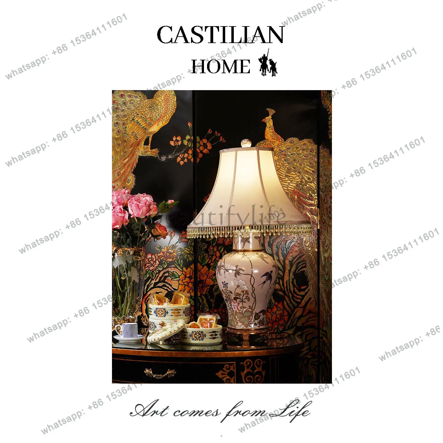 HOT romantic pink flower and bird desk lamp French warm sofa corner lamp C4291