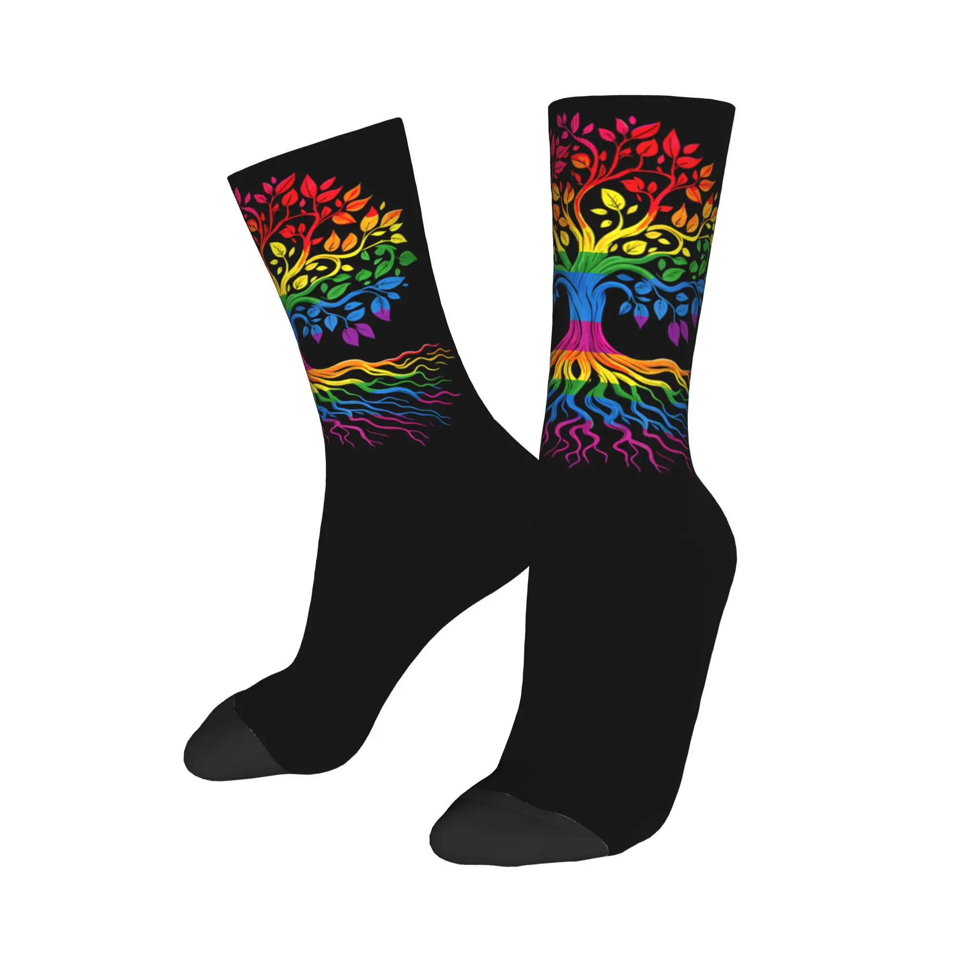 Autumn Winter Funny Unisex Tree Life Rainbow LGBT Gay Pride Flag Ally Socks  Breathable Crew Socks