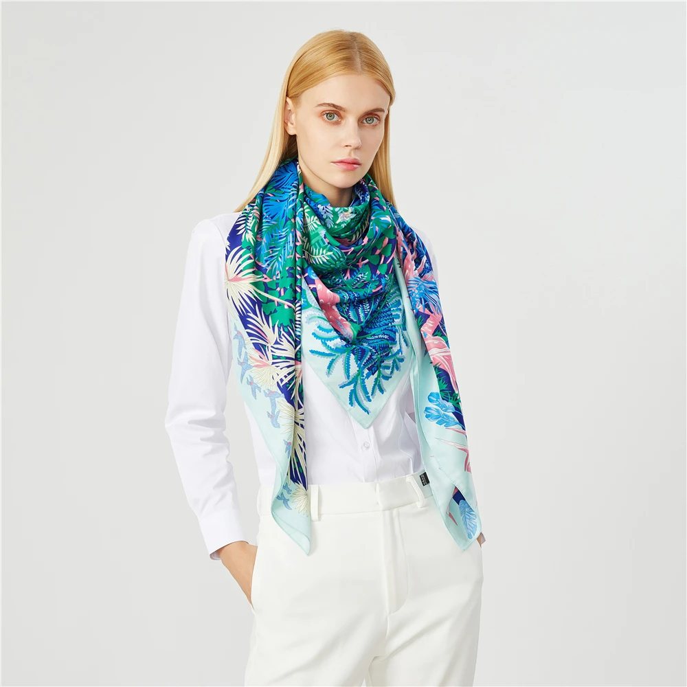 Bufanda cuadrada grande de seda de sarga para mujer, pañuelo de marca de lujo de la jungla, nuevo diseño, chal de moda, Echarpe, 130cm