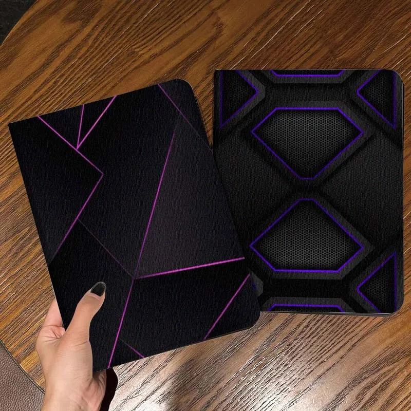 

Cool Purple Hexagon Pattern For iPad Pro Air Mini 2 3 4 5 6 7 6th 7th 10th 11th 10.2 9.7 10.5 11 Foldable Tablet Case Gift