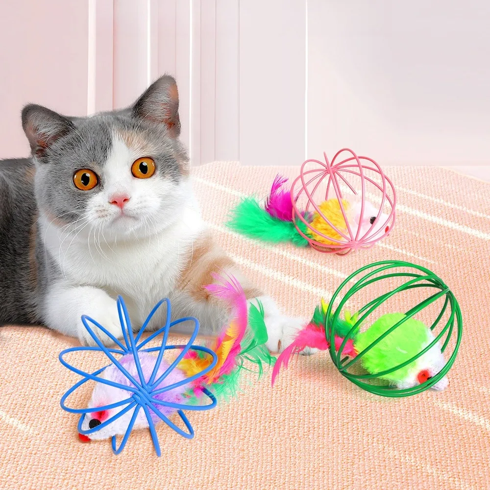 Pelotas de juguete para gatos, divertidos juguetes elásticos con resortes para gatitos, ratas enjauladas interactivas, bolas rodantes para gatos, accesorios para gatos de Color aleatorio para mascotas