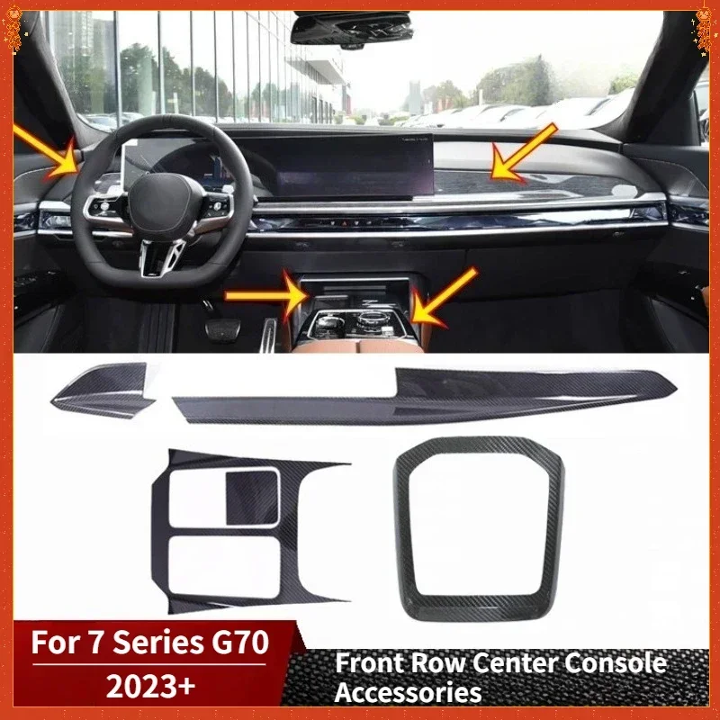 For BMW 7 Series G70 Real Dry Carbon Fiber 23+ Interior Center Console Gear Shift Panel Trim Decoration Modification Accessories