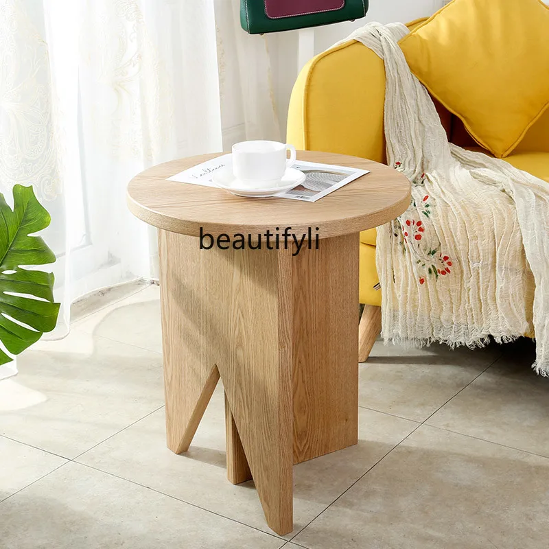 

zqNordic Minimalism Mini Creative round Corner Table Small Coffee Table Log Small round Table Side Table