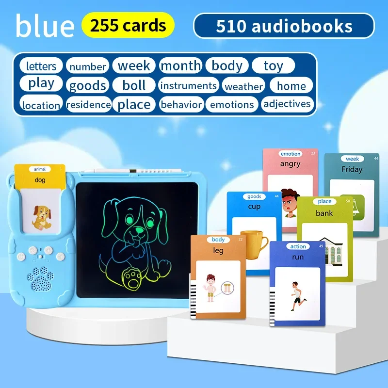 Cartões flash falantes, tablet de desenho, brinquedos educativos infantis, aprendizagem pré-escolar, máquina de leitura, cartão de personagem, inserção