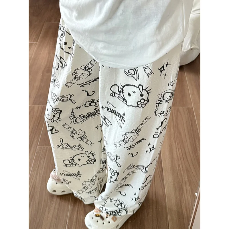 

Sanrio Hello Kitty Pajama Bottoms Thin Walking Trousers Kawaii Lazy Oversized Lounge Pants Suitable for Outdoors Soft Graffiti