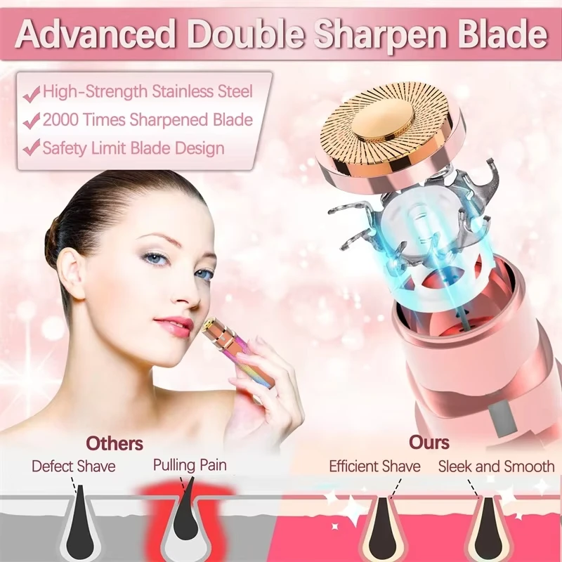 Womens Electric Eyebrow Trimmer  Mini Shaver Razors Portable Facial Hair Remover Women Built-in LED Light