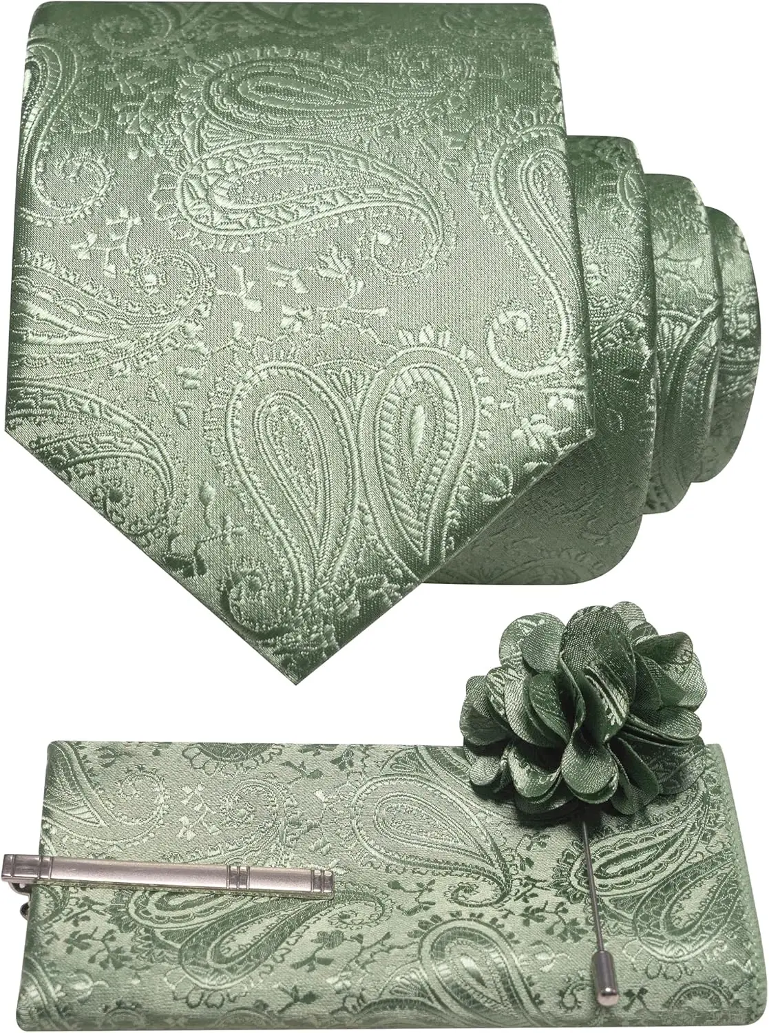 

4PCS Paisley Tie Set: Necktie, Pocket Square, Lapel Pin & Tie Clip for Business Casual