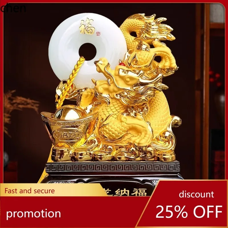 

CZ Gold-Plated Velvet Gold Dragon, Auspicious Dragon, Fortune-Bringing Ornament, Gift Box Set, Creative Home and Business Gift