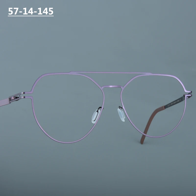 ダブルビーム男性用カラーグラスフレームドイツデザインスクリューレス超軽量パイロット眼鏡オーバルパープル眼鏡薄型リムアイウェア