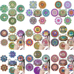 GATYZTORY 6Pcs DIY Diamond Painting Mandala Flowers Coaster Drink Cup Cushion with Rack Diamond Embroidery Kit For Kitchen Decor