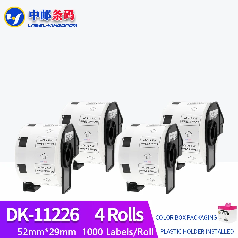 4 Rolls Generic DK-11226 Label 52*29mm 1000Pcs Compatible for Brother Thermal Printer QL-570/700 All Come With Plastic Holder