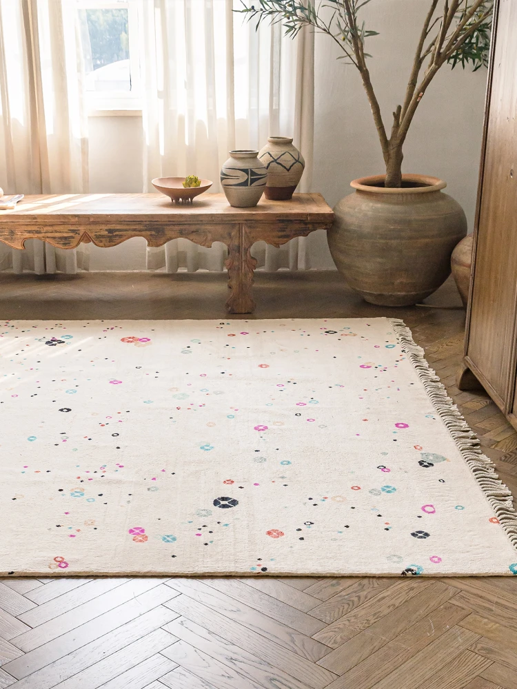 Simple White Wool Carpet for Living Room Large 237x333cm Handmade Luxury Home Rug Fashion Tassel Bedroom Rug Cloakroom Mat Decor