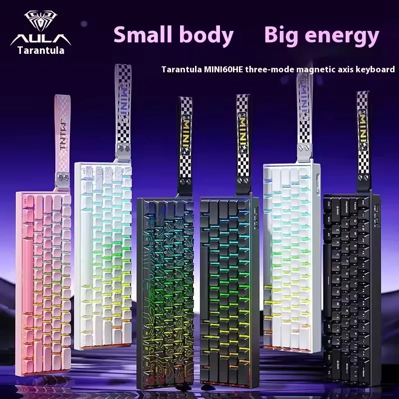 AULA Mini60 HE لوحة مفاتيح مغناطيسية لاسلكية ثلاثية الوضع لوحة مفاتيح ميكانيكية RGB 8000 هرتز 0.01mmRT لوحة مفاتيح الألعاب هدايا الألعاب