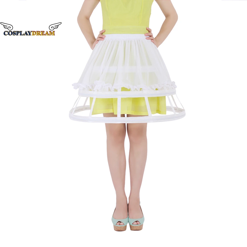 ผู้หญิง Lolita Hollow Out Birdcage Petticoat 3ห่วงจีบ Ruffles กระโปรงคอสเพลย์ชุดกระโปรง Petticoat สีขาวซับ