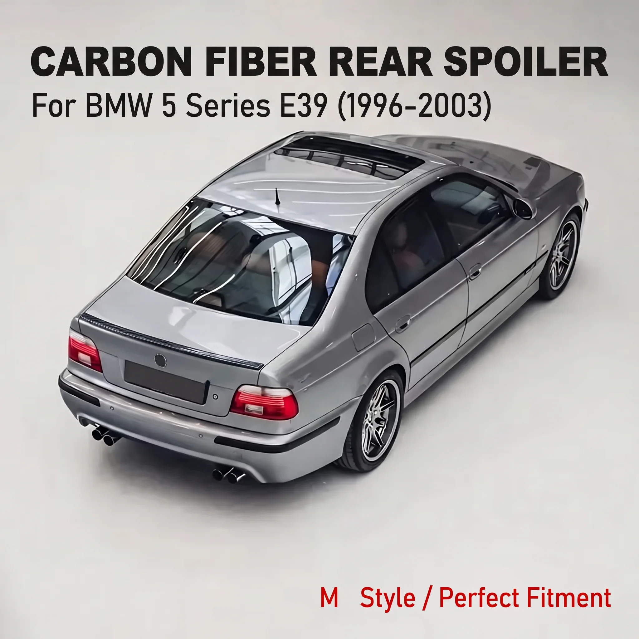 Carbon Fiber Rear Trunk Spoiler Lip For BMW 5 Series E39 M Style 1996-2003 3M Tape No Drill Self Adhesive Perfect Fitment