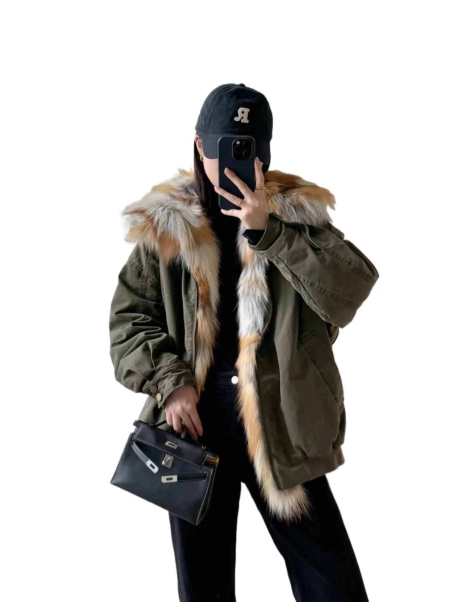 Urban Wild Walk 2025 New Style front opening Fox fur lapel 90 white goose down Down jacket detachable Park-over coat