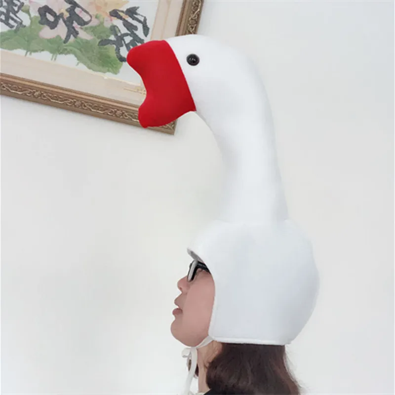 Cute Plush Great White Goose Hats For Women Men Novelty Creative Stereoscopic White Swan Funny Party Supplies Photo Props Caps