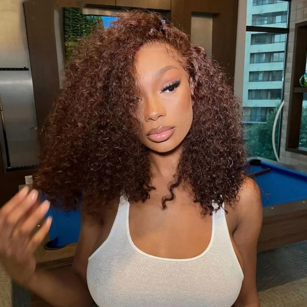 

Chocolate Brown Deep Wave Bob Wigs Human Hair 13x4 Lace Front Wig 200% Density Brazilian Short Curly Bob Wigs #4 Color For Women