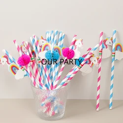 20Pcs Cute Rainbow Unicorn Theme Honeycomb Paper Juice Drinking Straws for Kids Boy Girl Birthday Baby Shower Party Decoration