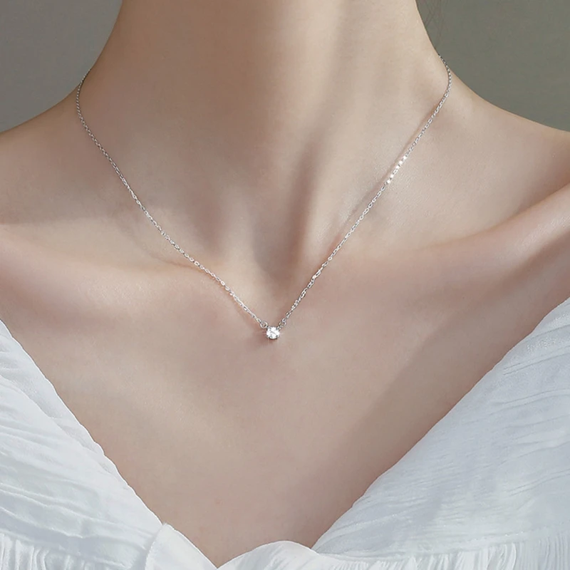 925 Sterling Silver Pendent Necklace Versatile Sparkling Zircon Choker Clavicle Chain For Women Wedding Jewelry Gift