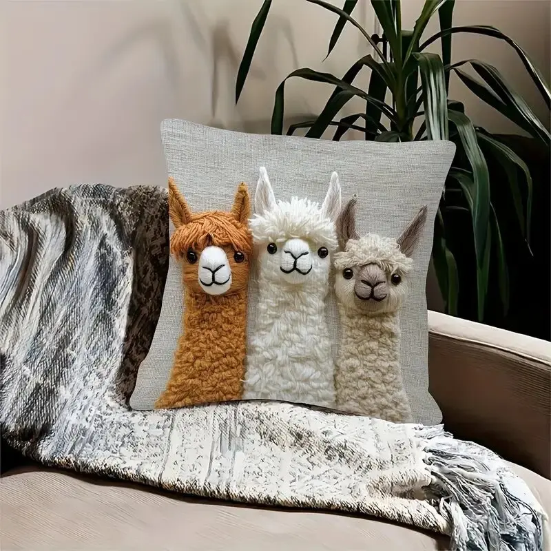 Alpaca Friend Single-sided Printed Pillowcase Modern Style Suitable for All Room Types Decoration Does Not Include Pillow Insert