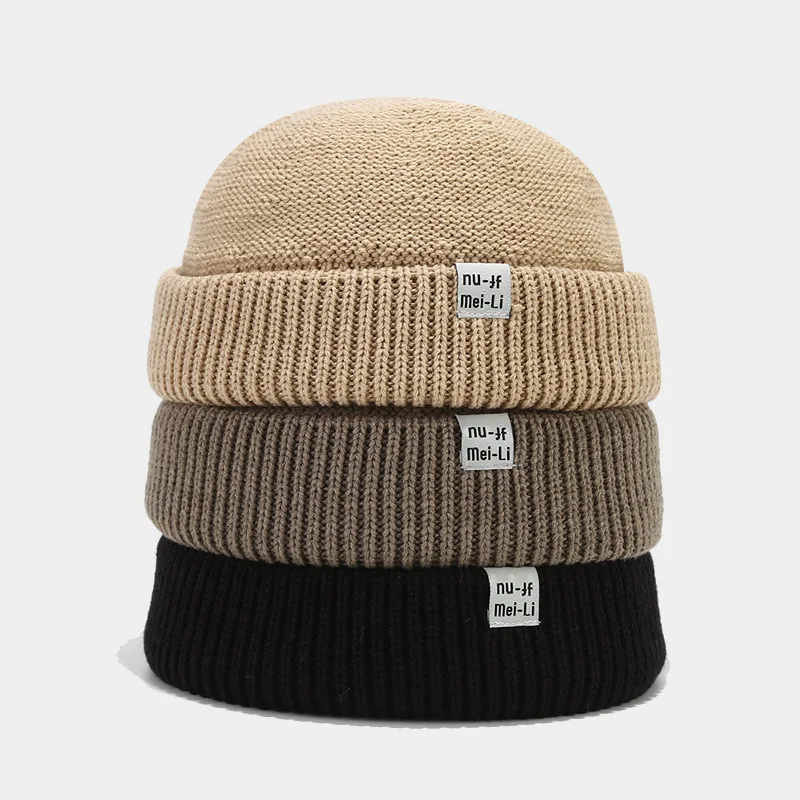 Hip Hop Beanie Knitted Hat Men Fashion Skullcap Autumn Women Winter Brimless Baggy Melon Cap Cuff Docker Fisherman Beanies Hat