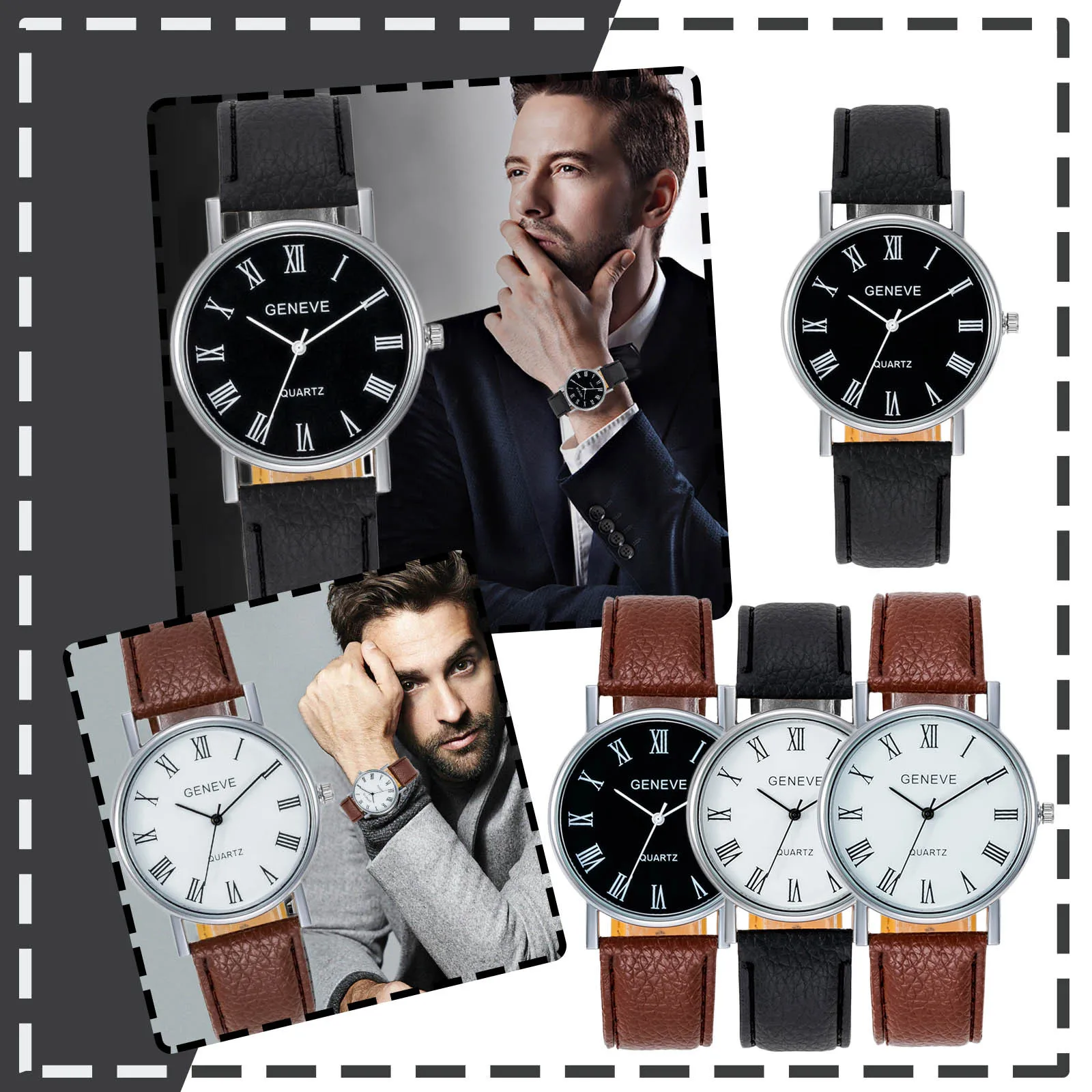 Reloj de pulsera de cuero de cuarzo con esfera de correa para hombre, Reloj elegante minimalista, Reloj de moda, Reloj de regalo para Mujer