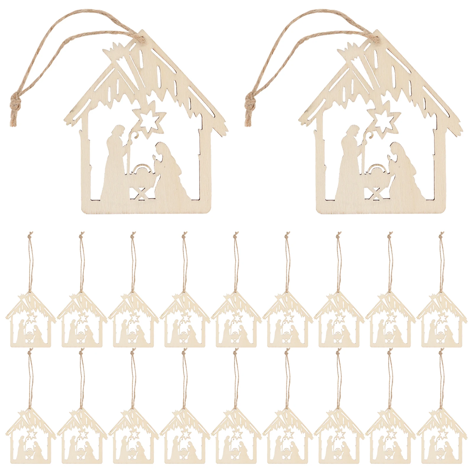 

20Pcs Wooden Jesus Memorial Day Pendant Home Decor Craft for Indoor Outdoor Festival Decoration Natural Khaki Style