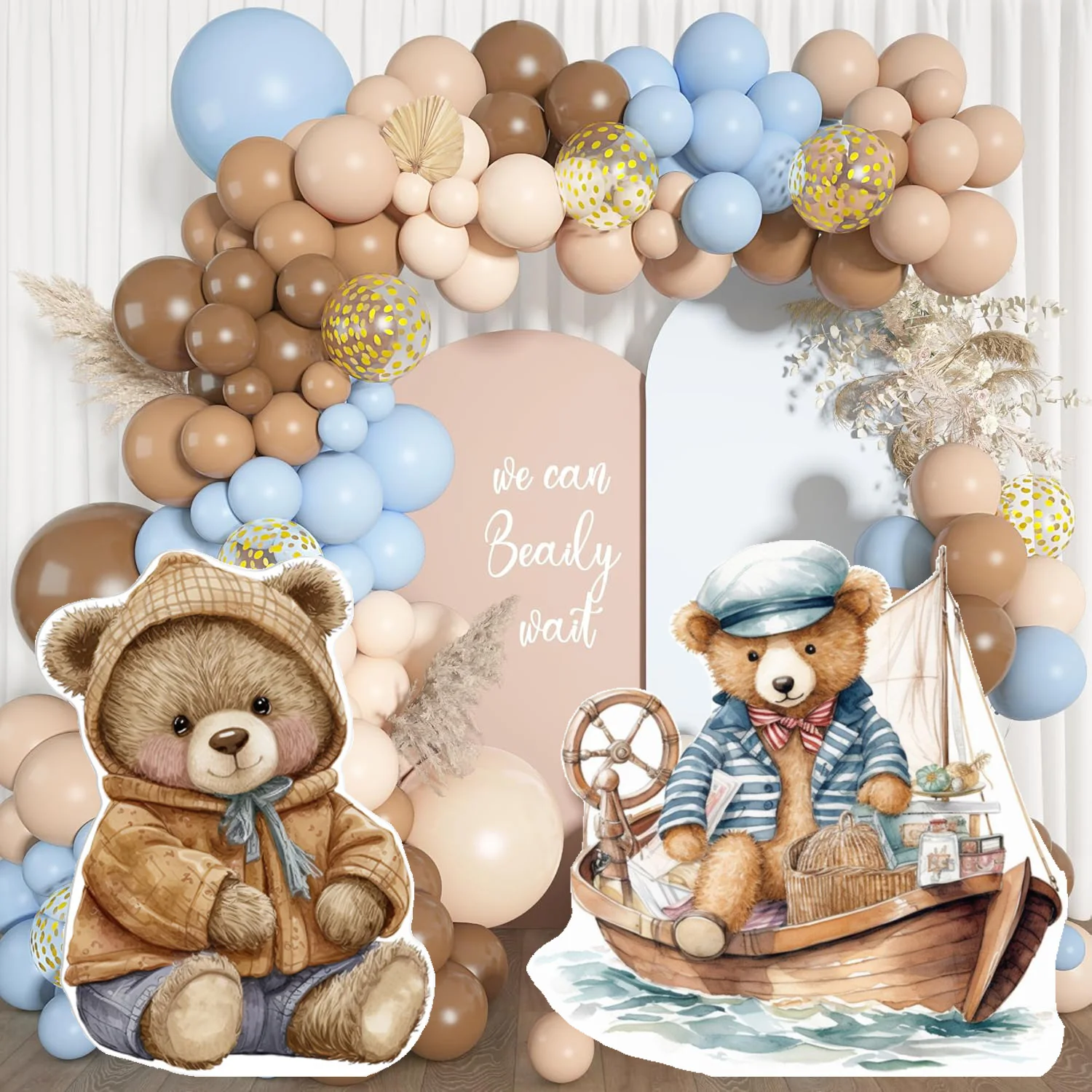 Cute Hat Teddy Bear KT board Sailing Bear Cutout for Kids Birthday Party Backdrop Decoration Baptism Baby Shower Supplies